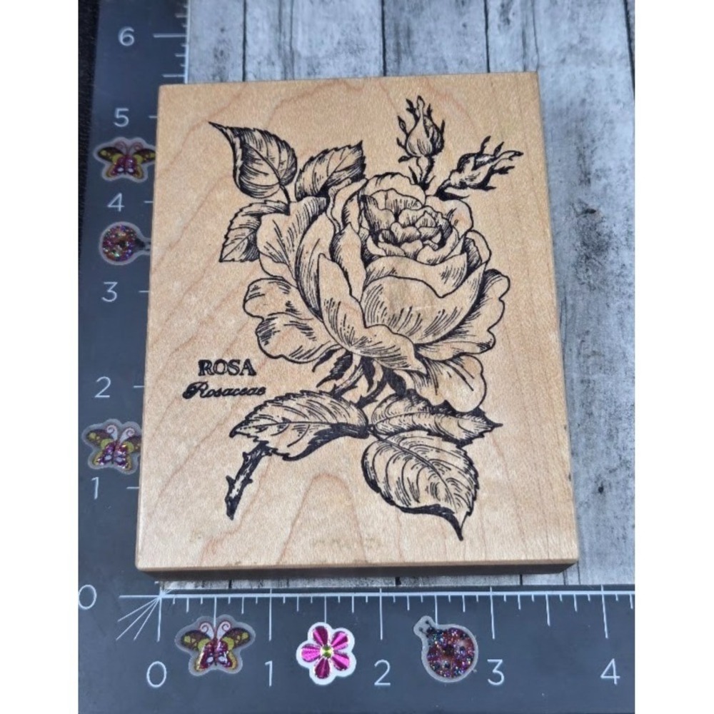 PSX Designs Rose Flower K023 No Writing Detailed Rubber Stamp Wood #F2